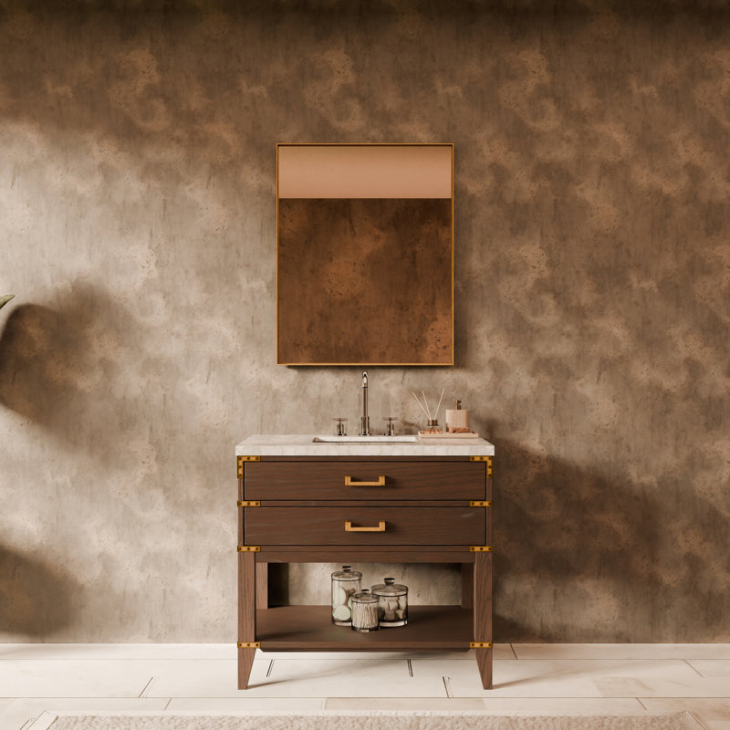 Norwalk 36 in W x 22 in D Oak Single Bath Vanity and Chrome Faucet Set, Brown Oak, White Carrara Marble