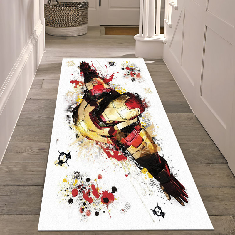 Chic Non-Woven Thin Type Printed Rug with an Abstract Geometric Design in Vibrant Colors for Home and Office Decor