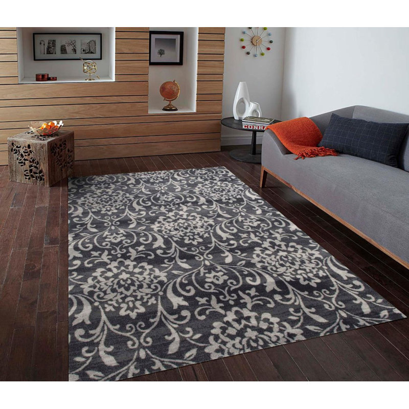 Tapis décoratif gris à motif floral Mathis