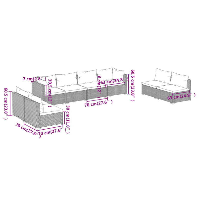 8 Piece Lounge Sofa Seating Group, Cinnamon Red, Brown