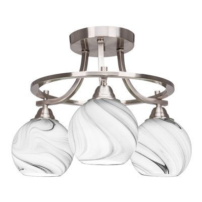 Aleinah 3 lumières semi-encastrées au fini nickel brossé avec verre tourbillon onyx de 5,75 po