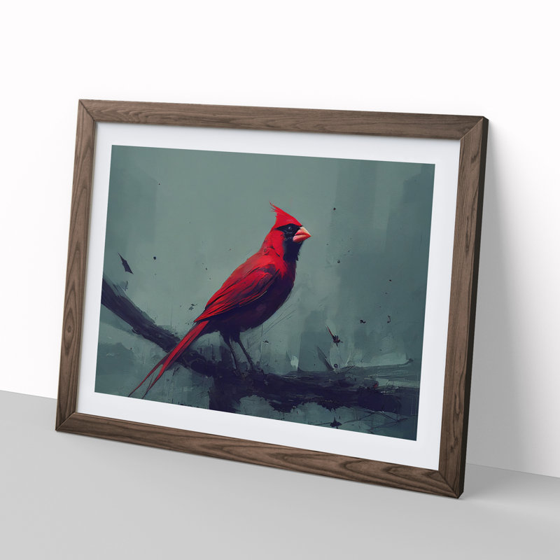 Cardinal Bird Vol.4 - Single Picture Frame Print, 25cm H x 34cm W x 2cm D, Walnut Framed