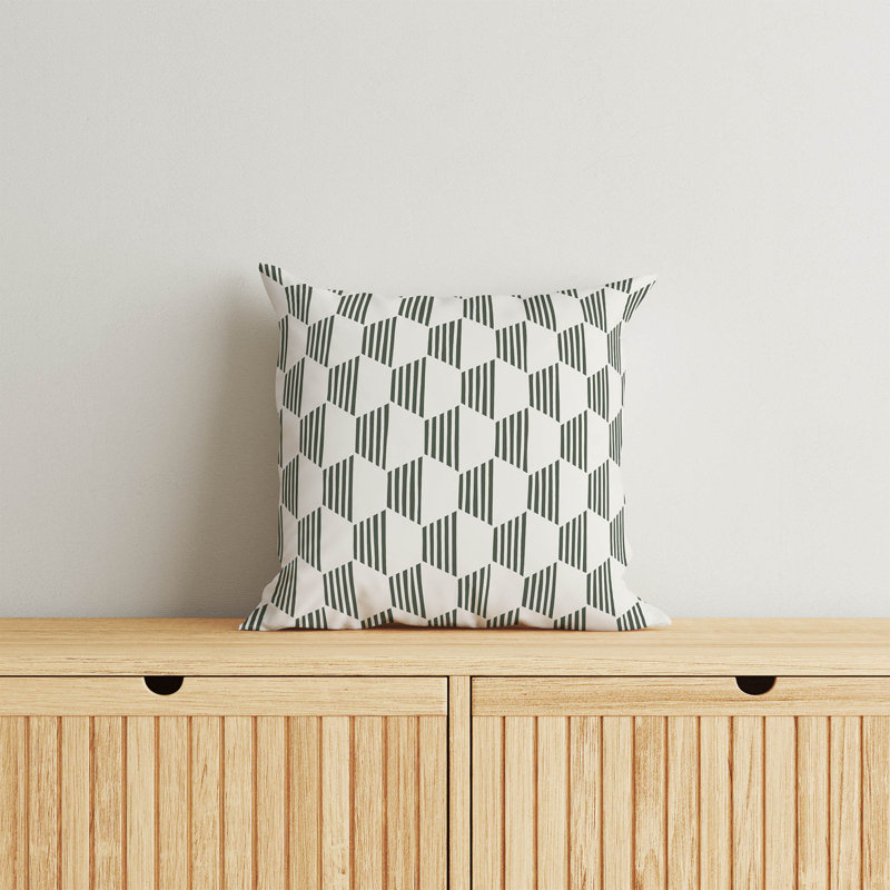 Coussin Hexaline, H 16 po x l 16 po, Chimichurri / géométrique vert