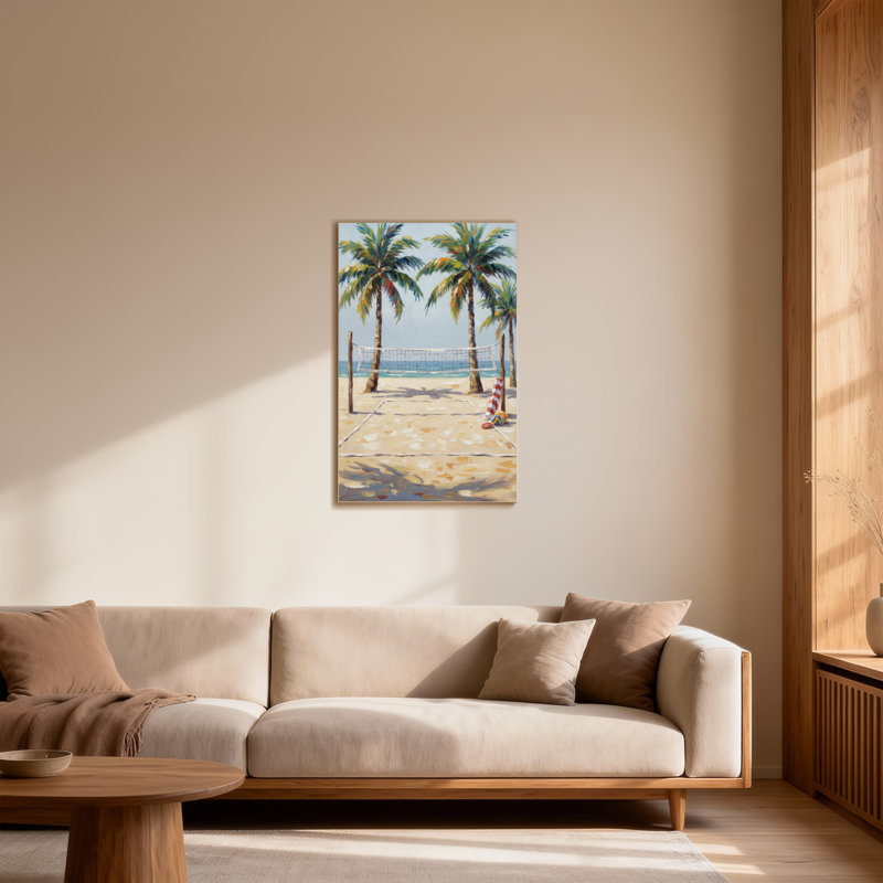 Serviette Plants & Flowers Beach Volleyball Palmiers Ocean View Sand Sunlight Shadows, H 48 po x l 32 po