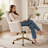 Modern Corduroy Office Chair with Wheels, Upholstered Swivel Desk Chair with Gold Metal Base, Adjustable Height Mid Back Vanity Chair with Lumbar Support for Home Office Bedroom Study-1606275801