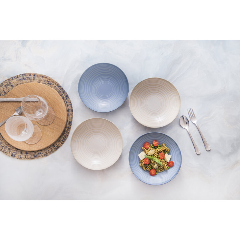 KitchenCraft Pasta Bowls in Gift Box, Lead-Free Glazed Stoneware - Embossed, Blue