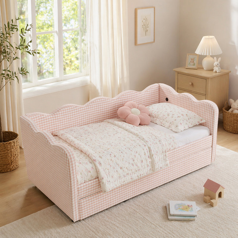 Lit de jour douillet en gigogne avec canapé-lit Cozy, Rose