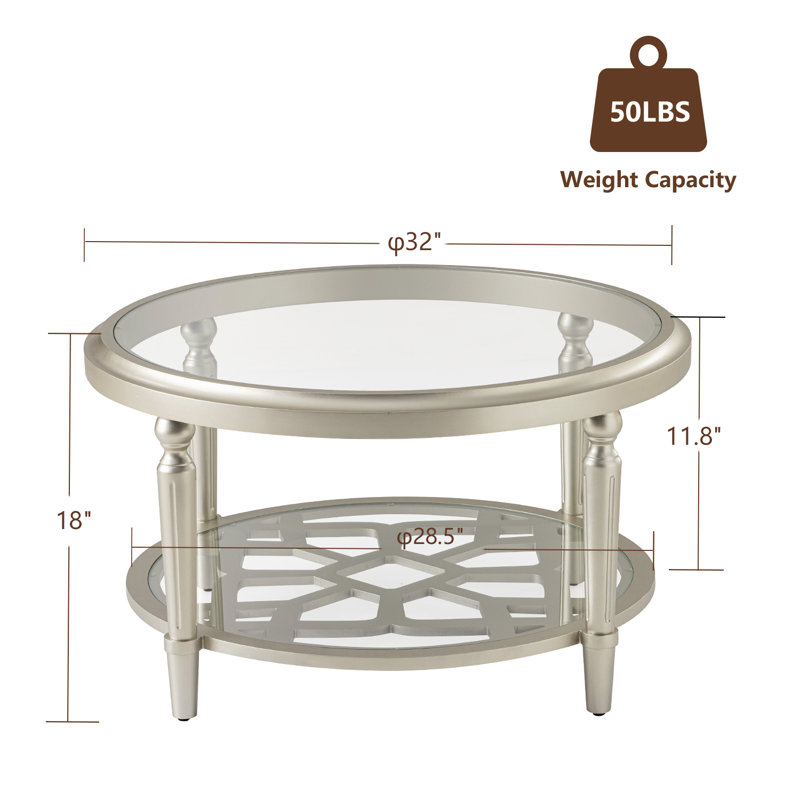 Enzio Glass Top Single Coffee Table, 18" H x 32" L x 32" W