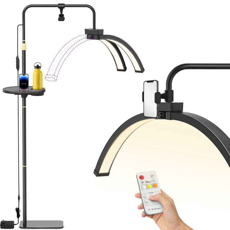 Lampe sur pied à DEL avec demi-lune 70,8 po pour extension de cils Joba, Noir