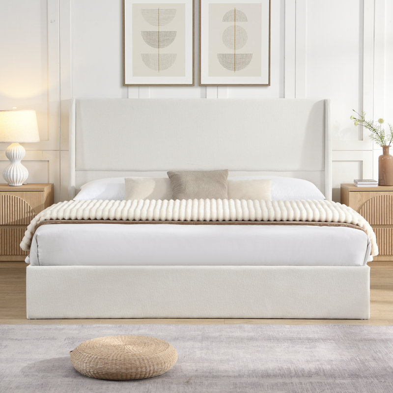 Lit plateforme tapissier Brizo Chenille, Très grand lit