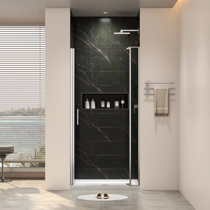32-36"W X 72"H Left And Right Opening Universal Pivot Shower Door, Open Outside, With 1/4" And 5/16" Tempered Glass