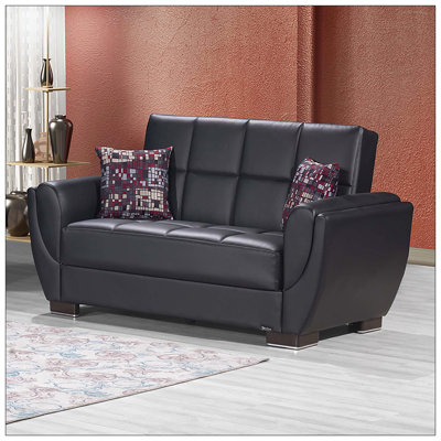 Causeuse convertible rembourrée avec rangement, polyuréthane noir