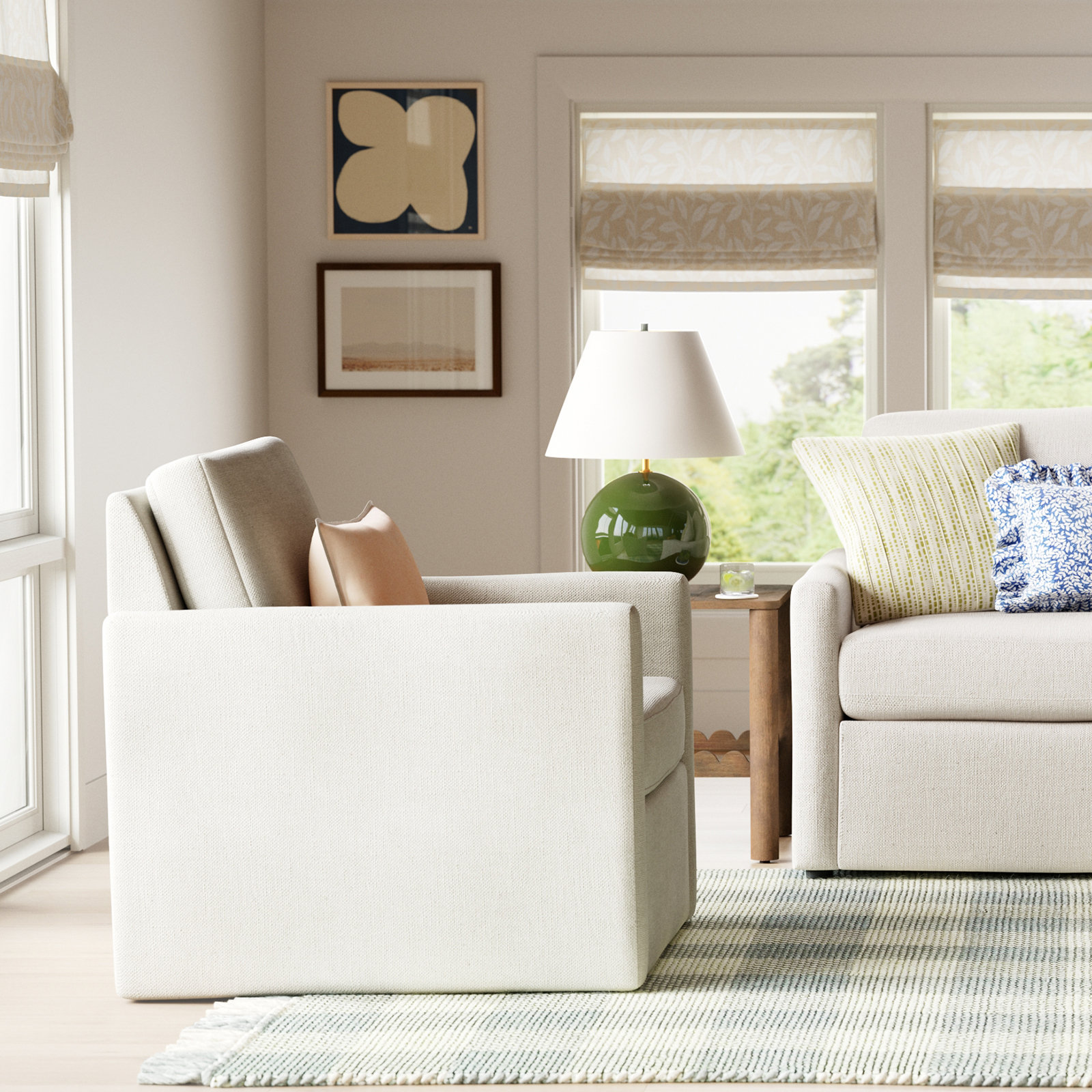 Savannah Upholstered Swivel Armchair, Nomad Snow