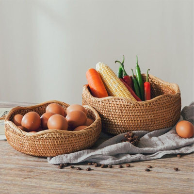 Rattan Bread Basket Hand Woven Fruit Basket Wicker Serving Basket Bowl Decorative Baskets For Kitchen Counter Organizing Set Of 3