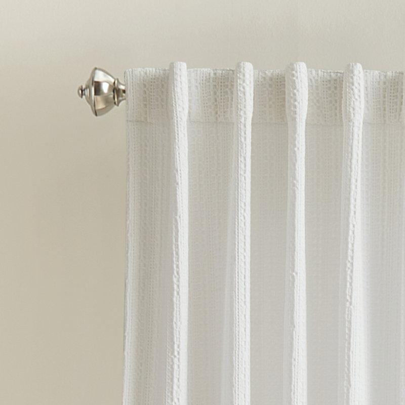 DKNY Pure Waffle Stripe Backtab Light Filtering White Curtain Panel Pair (Set of 2), 50" W x 108" L