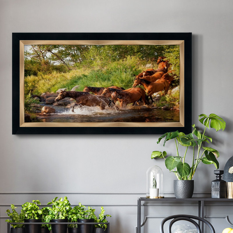 Sunlit Horses IV - reproduction de photo sur toile, H 21 po x l 37 po x P 1 po