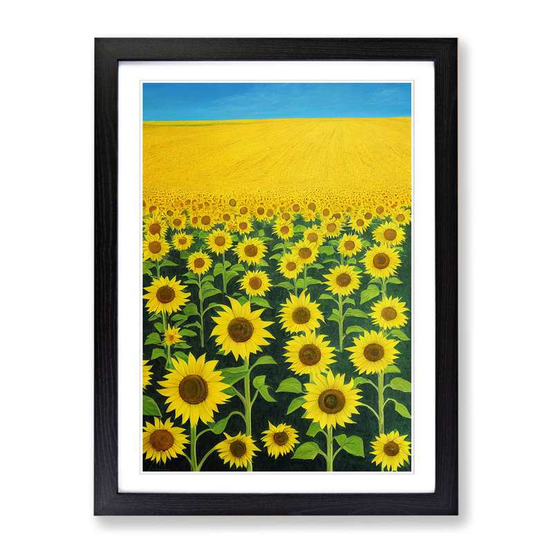 Sunny Sunflower Field - Picture Frame Print, 64cm H x 25cm W x 2cm D, Walnut