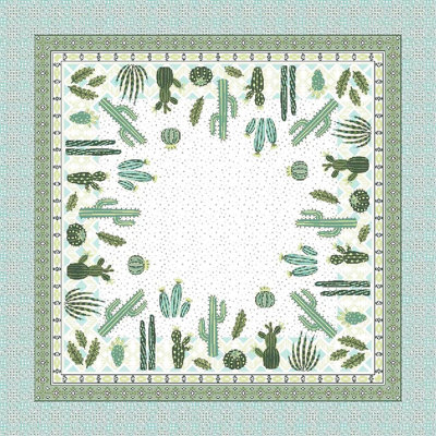 Table topper with tropical print in shades of green colour. Size 40 inch Square