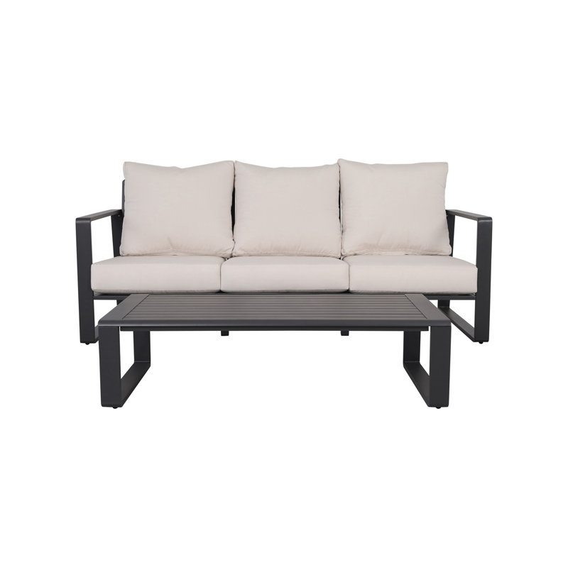 Canapé pour trois personnes + table basse rectangulaire, coussins brun clair YB15052, Marron clair