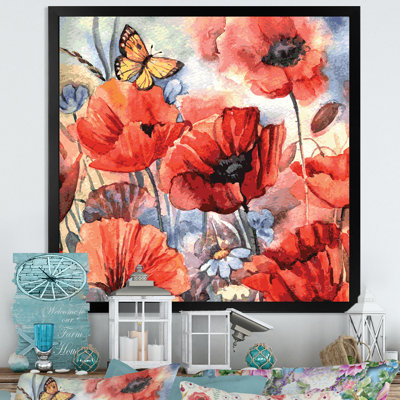 «Abstract Poppies Flower», reproduction d'art sur toile encadrée