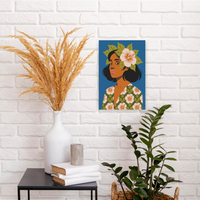 Hibiscus tropical, femme, élégant, serein, abstrait, fleur d'hibiscus, art mural