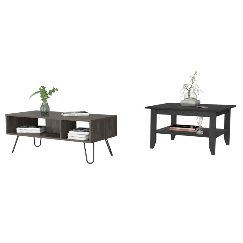 Table basse en noir et gris anthracite avec tablettes pour télécommandes Chic Extra Storage Home