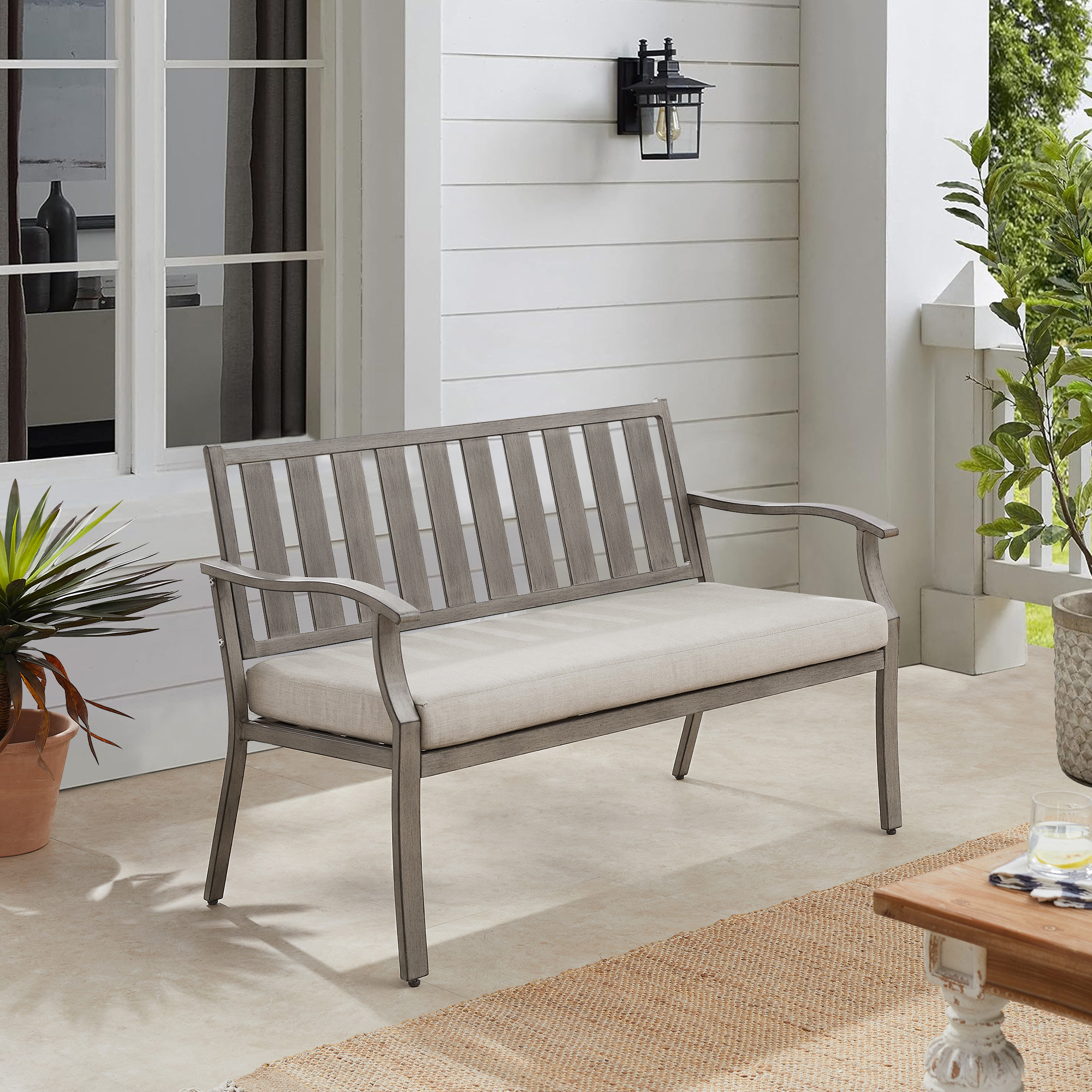 Peak Home Furnishings Patio Aluminum Bench with Sunbrella Cushion | Wayfair