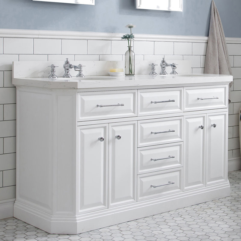 Palace 60'' W Double Vanity, Pure White, Polished Nickel