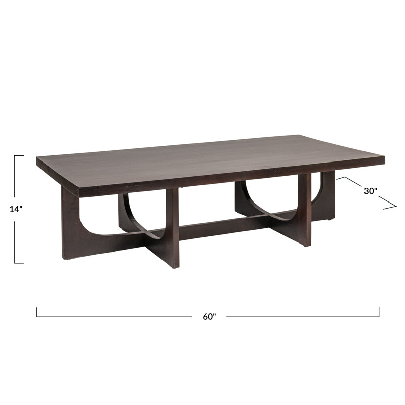 Rectangular Mango Wood Coffee Table With Cross Trestle Base In Black
