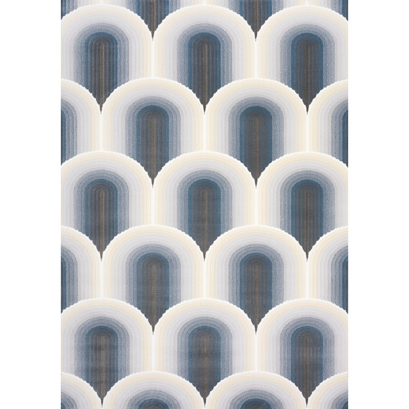 Tapis géométrique crème et bleu 5 pi x 8 pi