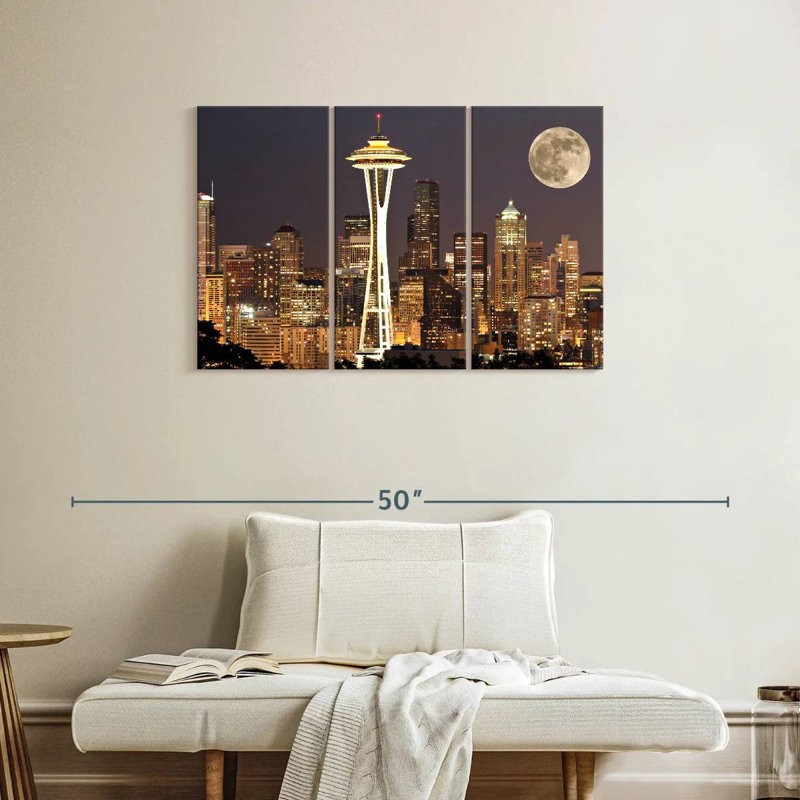 Sebbie Supermoon au-dessus de Seattle, H 24 po x l 38 po