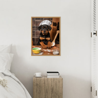 Rottweiler Puppy Chef by Keili Framed Canvas Wall Art Print