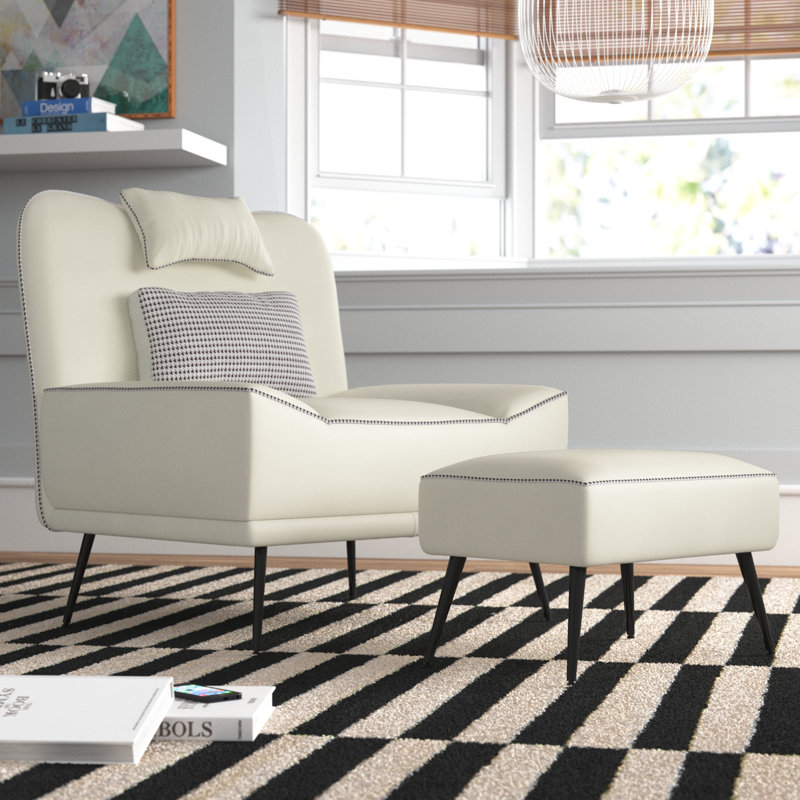 Asena 35" W Side Chair and Ottoman, Dark Brown Faux Leather