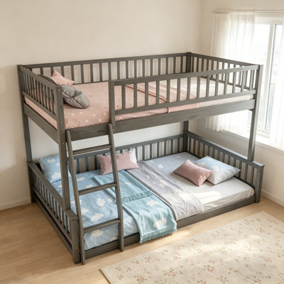 Full XL Over Queen Bunk Bed With Ladder And Guardrails, Sturdy And Versatile For Any Room