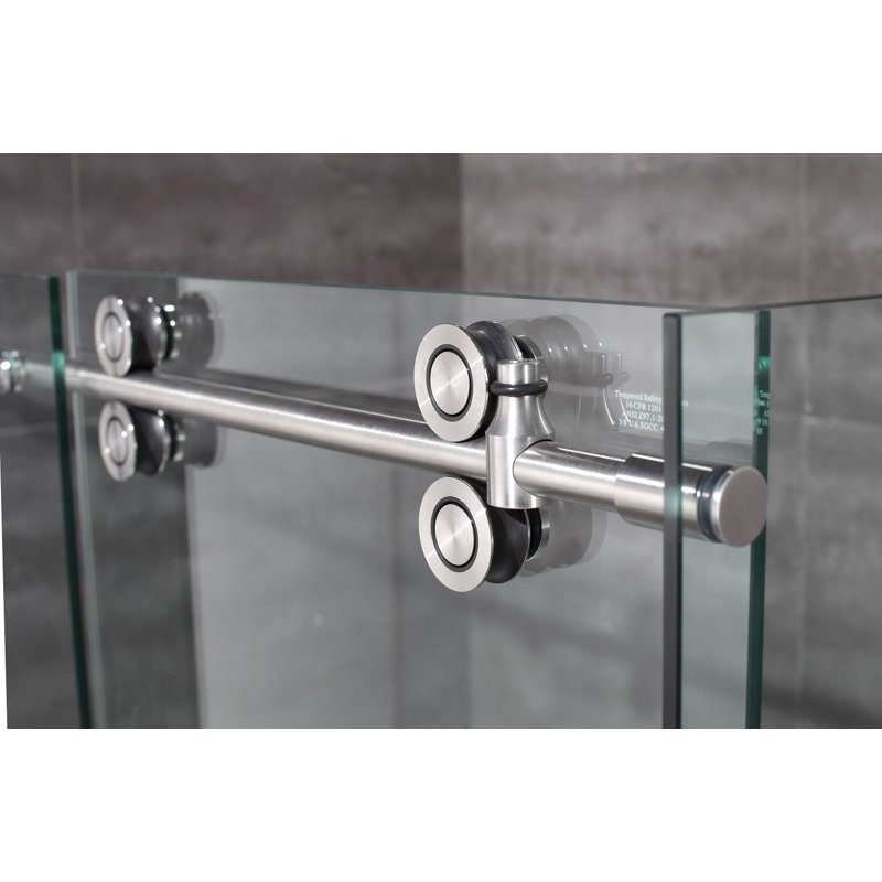 Langham 48" W x 33.8125" D x 75" H Sliding Shower Enclosure with Fixed Panel Door, Stainless Steel