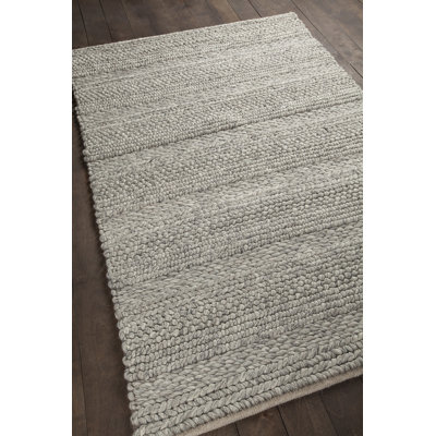 Readington Authentic Hand-Woven Handmade Beige, Ivory, Light Grey Modern Striped Wool & Viscose Area Rug