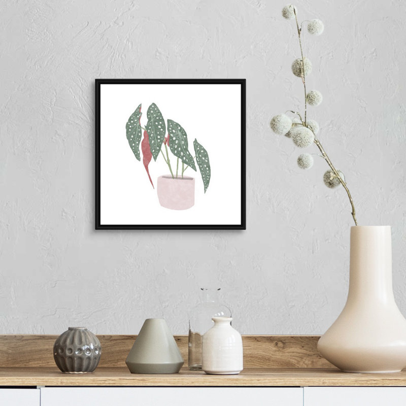 Toile à pois Begonia IV, art mural, H 14 po x l 14 po, Toile avec cadre noir