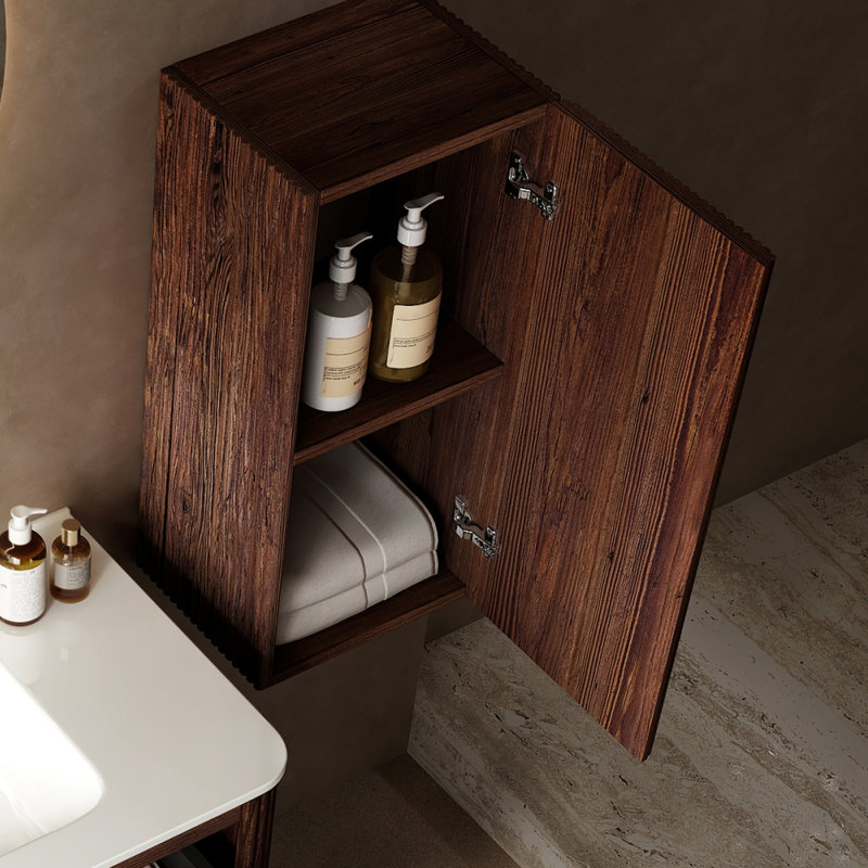 Rangement mural pour armoire de salle de bain rétro en noyer avec porte et tablette