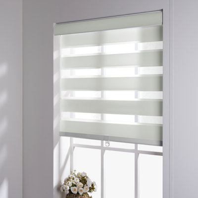  cordless zebra blinds for window，Blackout （70%）roller Blinds & Shades,day and night Dual layer sheer or privacy,Light control,Easy to install for home,White,70"W x 48"H