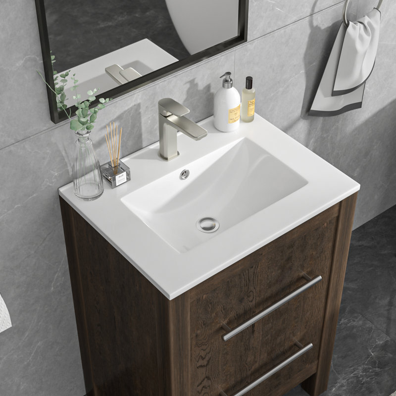 30"L x 18"W White Rectangular Single Vanity Top with Faucet Hole and Overflow(Top Only), 24" L x 19" W