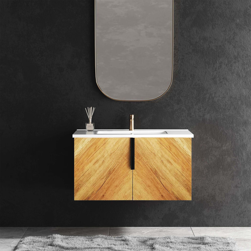 30" Wall-Mounted Bathroom Vanity With 3D Fluted Panel & Integrated Ceramic Sink