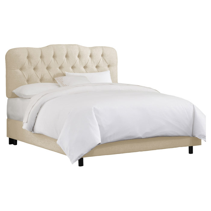 Alencon Tufted Upholstered Low Profile Standard Bed, Full, Linen Sandstone