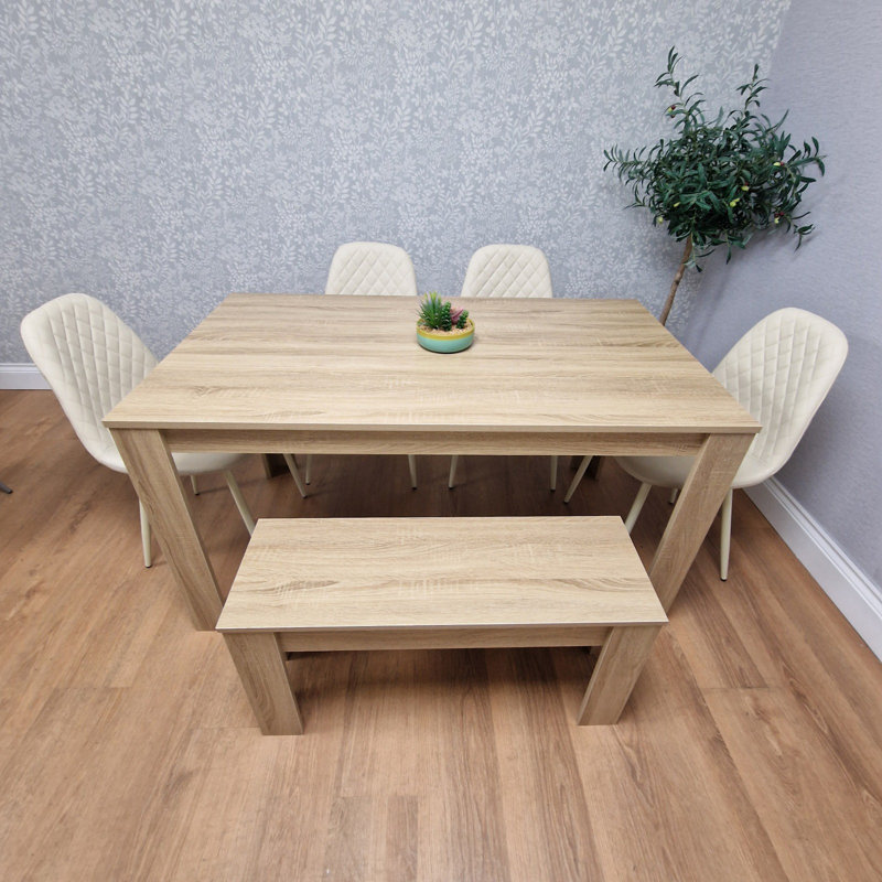 Nykayla 6 - Person Dining Set, Cream, 75cm H x 140cm W x 80cm D, 6 Pieces: Table, Bench, 4 Chairs