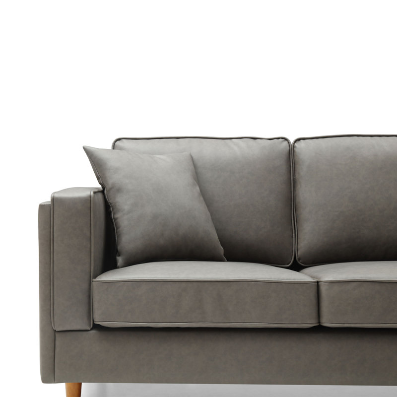 85" Faux Leather Square Arm Sofa, Vintage Gray Faux Leather
