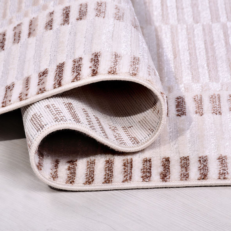 Tapis crème moderne antidérapant lavable à la machine, Rectangle 4 pi x 7 pi 3 po