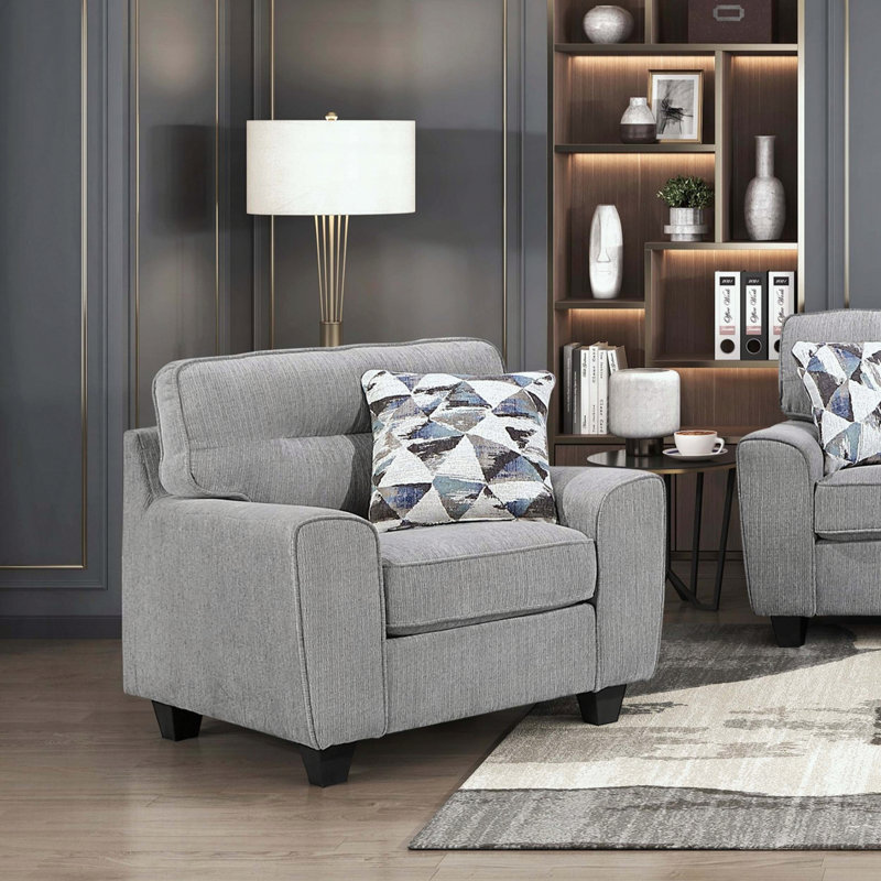 Chaise de salon en chenille durable avec coussin décoratif, Gris