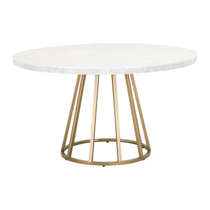 Round Solid Wood Base Dining Table, Gold