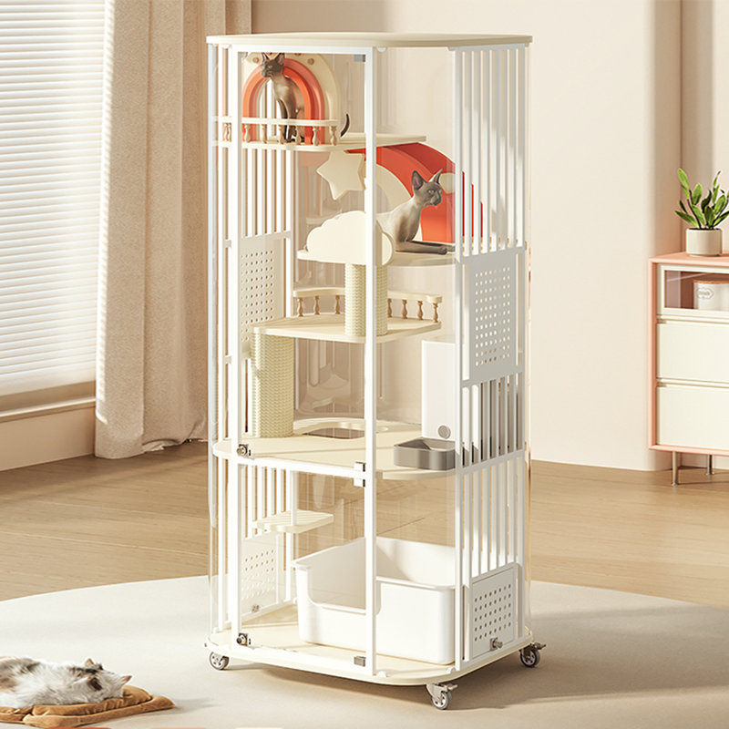 Maison de chat panoramique en verre thermolaqué avec lumières à commande vocale