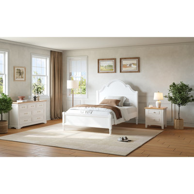 Full Size Wood Platform Bed with Headboard and Footboard, White (Expected Arrival Time: 6.2)