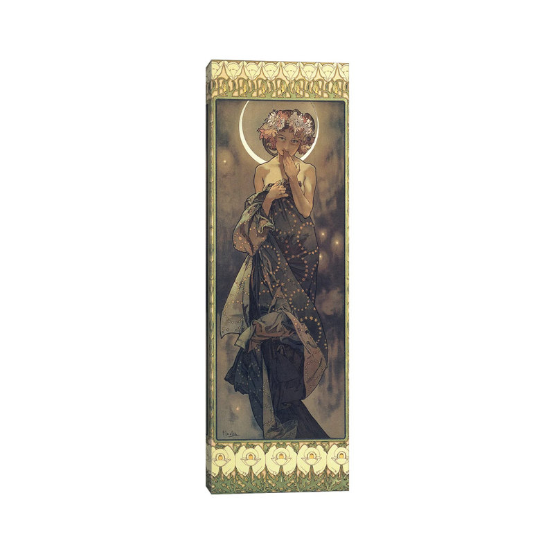 La lune et les étoiles: la lune, 1902 par Alphonse Mucha - impression panoramique, H 36 po x l 12 po x P 1,5 po, Toile tendue